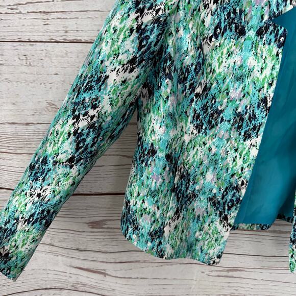 Kasper Women's Blue Green Print Open Front Blazer Jacket Size 6 - Picture 5 of 12